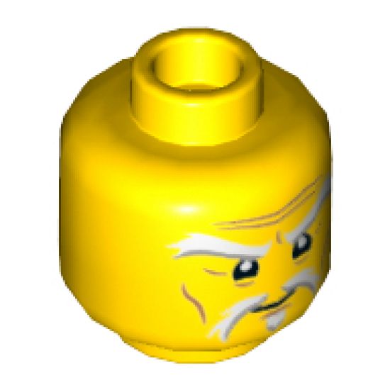 Minifigure, Head White and Gray Raised Eyebrows and Goatee, Medium Nougat Wrinkles, Concerned Expression Pattern (Sensei Wu) - Hollow Stud