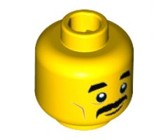 Minifigure, Head Black Short Eyebrows, Medium Nougat Cheek Lines, Black Moustache, Slight Smile Pattern - Hollow Stud