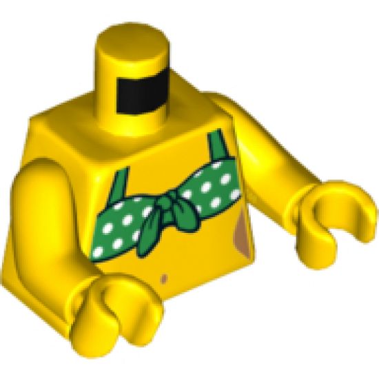 Torso Female with Green Tied-On Bikini Top with White Dots Pattern / Yellow Arms / Yellow Hands
