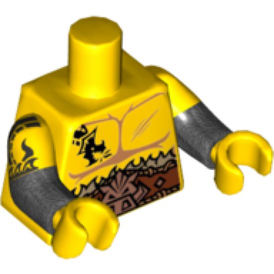 Torso Bare Chest with Dragon Tattoo and Boar Head Belt Pattern / Yellow Arms with Pearl Dark Gray Cuffs and Dragon on Right Arm Pattern / Yellow Hands