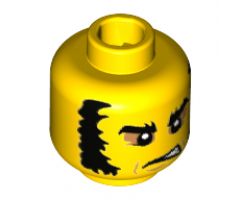 Minifigure, Head Black Eyebrows and Muttonchops, Dark Tan Around Eyes, Gruff Expression Pattern - Hollow Stud