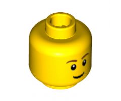 Minifigure, Head Brown Eyebrows, Thin Grin, Black Eyes with White Pupils Pattern - Hollow Stud