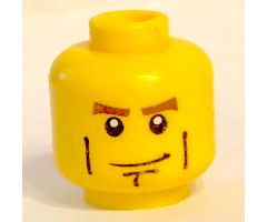 Minifigure, Head Male Brown Eyebrows, White Pupils, Vertical Cheek Lines, Chin Dimple Pattern - Hollow Stud