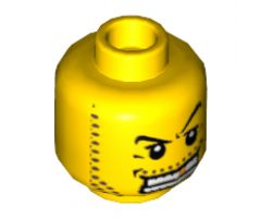 Minifigure, Head Male Arched Eyebrow, White Teeth with Gold Tooth, Coarse Stubble Pattern - Hollow Stud