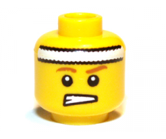 Minifigure, Head Male Headband White, Brown Eyebrows, Teeth Clenched Pattern - Blocked Open Stud