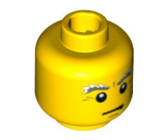 Minifigure, Head Male White and Gray Bushy Eyebrows, Crow's Feet Pattern - Blocked Open Stud