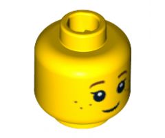 Minifigure, Head Child Black Eyelashes, Brown Eyebrows, Freckles Pattern - Blocked Open Stud