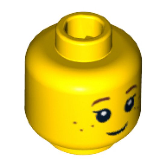 Minifigure, Head Child Black Eyelashes, Brown Eyebrows, Freckles Pattern - Blocked Open Stud