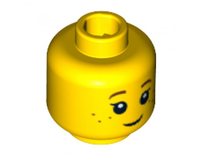 Minifigure, Head Child Black Eyelashes, Brown Eyebrows, Freckles Pattern - Blocked Open Stud