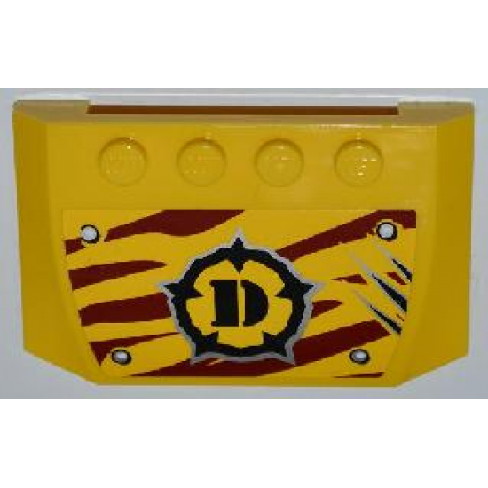 Wedge 4 x 6 x 2/3 Triple Curved with 4 Rivets, 3 Claw Scratch Marks and Dino Logo on Dark Red Tiger Stripes Pattern (Sticker) - Set 5887