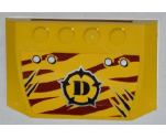 Wedge 4 x 6 x 2/3 Triple Curved with 4 Rivets, Claw Scratch Marks (3 on Left) and Dino Logo on Dark Red Tiger Stripes Pattern (Sticker) - Set 5885