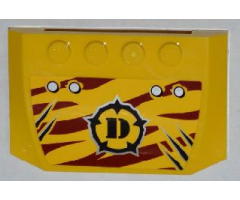 Wedge 4 x 6 x 2/3 Triple Curved with 4 Rivets, Claw Scratch Marks (3 on Left) and Dino Logo on Dark Red Tiger Stripes Pattern (Sticker) - Set 5885