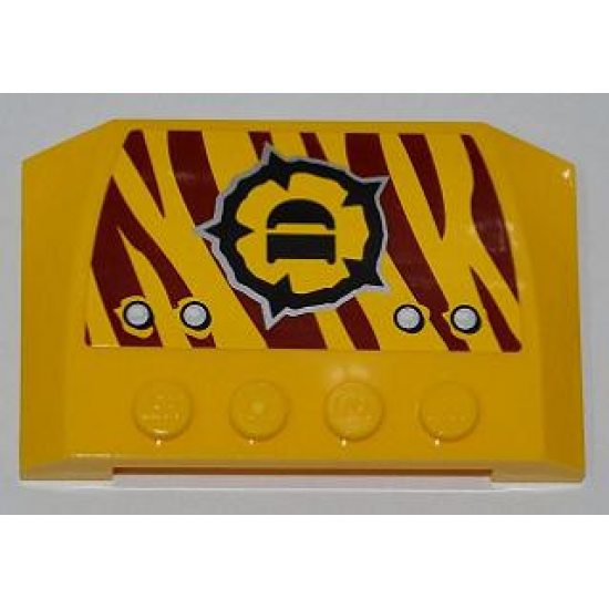 Wedge 4 x 6 x 2/3 Triple Curved with 4 Rivets and Dino Logo on Dark Red Tiger Stripes Pattern Model Left Side (Sticker) - Set 5888