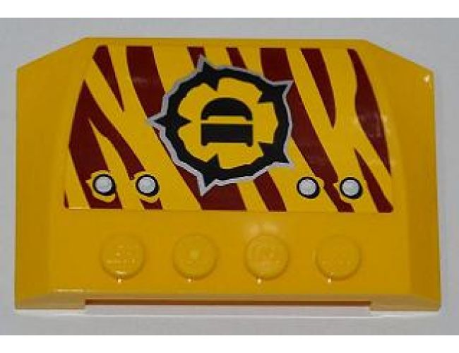 Wedge 4 x 6 x 2/3 Triple Curved with 4 Rivets and Dino Logo on Dark Red Tiger Stripes Pattern Model Left Side (Sticker) - Set 5888
