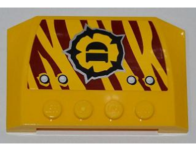 Wedge 4 x 6 x 2/3 Triple Curved with 4 Rivets and Dino Logo on Dark Red Tiger Stripes Pattern Model Left Side (Sticker) - Set 5888
