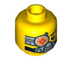 Minifigure, Head Dual Sided Cyborg Eyepiece, Eyebrow Left Side, Breathing Apparatus / Worried Pattern - Hollow Stud