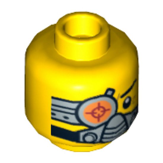 Minifigure, Head Dual Sided Cyborg Eyepiece, Eyebrow Left Side, Breathing Apparatus / Worried Pattern - Hollow Stud