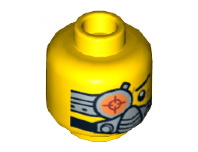 Minifigure, Head Dual Sided Cyborg Eyepiece, Eyebrow Left Side, Breathing Apparatus / Worried Pattern - Hollow Stud