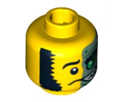 Minifigure, Head Male Mask Half Sand Green with Green Eye Open Grin Pattern - Blocked Open Stud