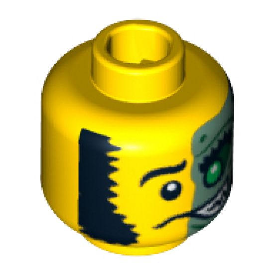 Minifigure, Head Male Mask Half Sand Green with Green Eye Open Grin Pattern - Blocked Open Stud