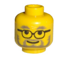 Minifigure, Head Glasses with Gray Eyebrows, Beard and Moustache Pattern - Hollow Stud