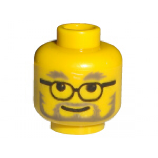 Minifigure, Head Glasses with Gray Eyebrows, Beard and Moustache Pattern - Hollow Stud