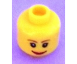Minifigure, Head Female with Brown Thin Eyebrows, White Pupils and Short Eyelashes, Wide Smile with Red Lips Pattern - Hollow Stud