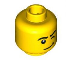 Minifigure, Head Black Eyebrows, Lopsided Smile and Wink Pattern - Blocked Open Stud