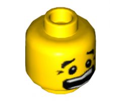 Minifigure, Head Dual Sided Black Eyebrows, White Pupils, Mouth Open Scared / Mischievous Smile Pattern - Hollow Stud