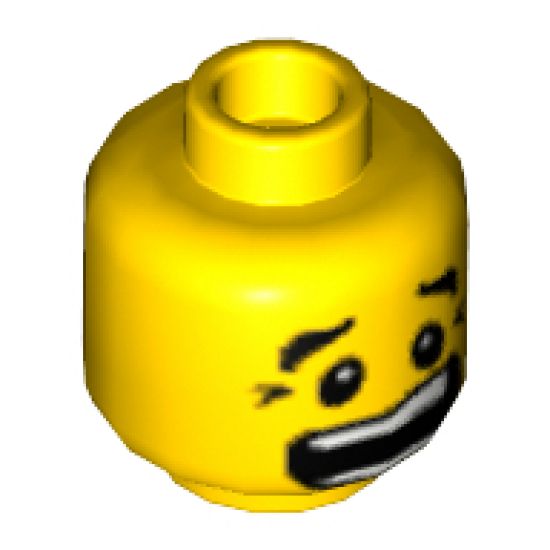 Minifigure, Head Dual Sided Black Eyebrows, White Pupils, Mouth Open Scared / Mischievous Smile Pattern - Hollow Stud