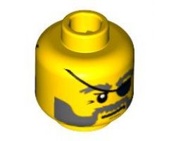 Minifigure, Head Dual Sided Eyepatch and Gray Beard Closed Mouth / Open Mouth Scared Pattern - Hollow Stud