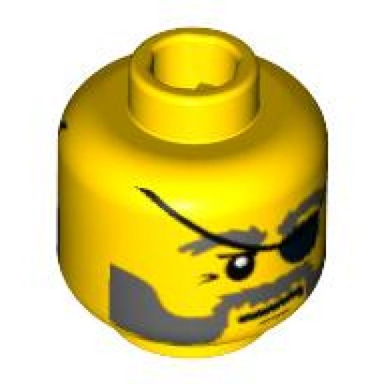 Minifigure, Head Dual Sided Eyepatch and Gray Beard Closed Mouth / Open Mouth Scared Pattern - Hollow Stud