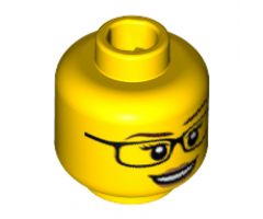 Minifigure, Head Female Glasses, White Pupils, Eyelashes, Peach Lips, Smile Pattern - Hollow Stud