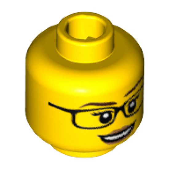 Minifigure, Head Female Glasses, White Pupils, Eyelashes, Peach Lips, Smile Pattern - Hollow Stud