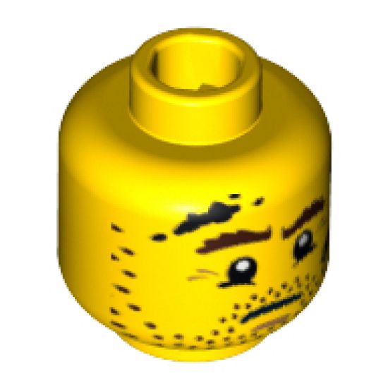 Minifigure, Head Beard Stubble, Brown Eyebrows, Drop of Sweat and Black Stains Pattern - Hollow Stud