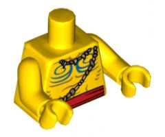 Torso Bare Chest with Muscles Outline, Blue Body Paint, Bone Necklace and Red Belt Pattern / Yellow Arms / Yellow Hands