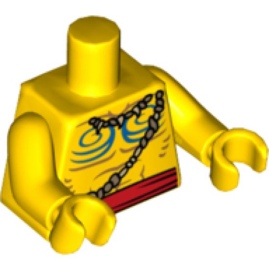 Torso Bare Chest with Muscles Outline, Blue Body Paint, Bone Necklace and Red Belt Pattern / Yellow Arms / Yellow Hands
