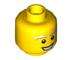 Minifigure, Head Male White and Gray Bushy Eyebrows, Open Mouth Smile Pattern - Hollow Stud