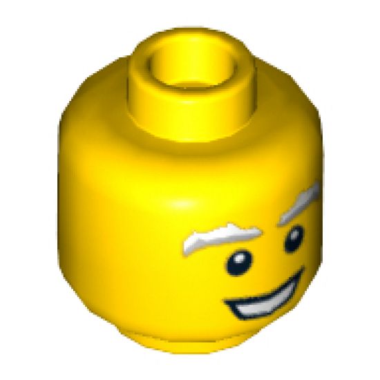 Minifigure, Head Male White and Gray Bushy Eyebrows, Open Mouth Smile Pattern - Hollow Stud