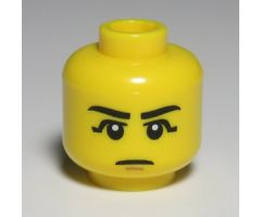 Minifigure, Head Black Eyebrows, Black Eye Shadow, Chin Dimple Pattern - Hollow Stud