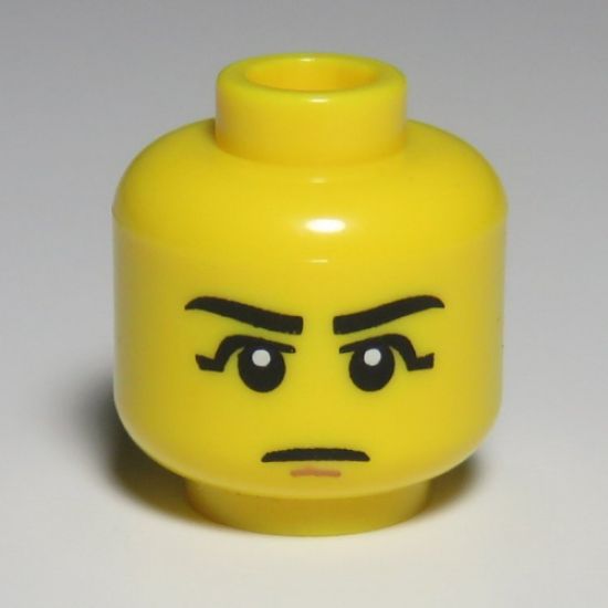 Minifigure, Head Black Eyebrows, Black Eye Shadow, Chin Dimple Pattern - Hollow Stud