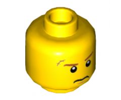 Minifigure, Head Dark Orange Eyebrows, Scar over Right Eye, Scowl Pattern - Hollow Stud
