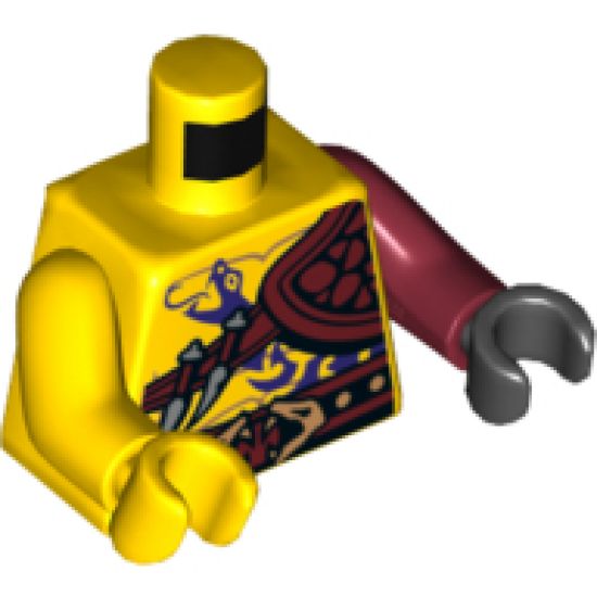 Torso Ninjago Bare Chest Muscles, Purple Snake Tattoo, Shoulder Pad, Snake Buckle Pattern / Dark Red Arm and Black Hand Left / Yellow Arm and Hand Right