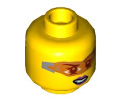 Minifigure, Head Female Glasses with Orange Digital Sunglasses, Pink Lips, Lopsided Mouth with Teeth Pattern - Hollow Stud