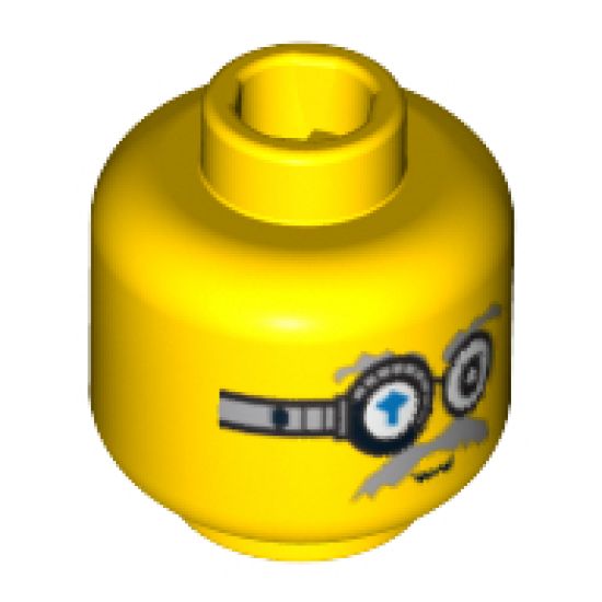 Minifigure, Head Dual Sided Power Miner Glasses with Blue Arrow, Gray Eyebrows, Moustache, Mouth Closed / Mouth with Teeth Pattern - Blocked Open Stud