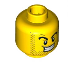 Minifigure, Head Dual Sided Power Miner Thick Eyebrows and Stubble, Evil Grin / Surprised Pattern - Blocked Open Stud