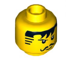 Minifigure, Head Moustache Black Bangs, Striped Sideburns Pattern - Hollow Stud