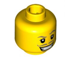 Minifigure, Head Moustache Dark Tan Thin, Goatee, Wide Smile with Teeth Pattern - Hollow Stud