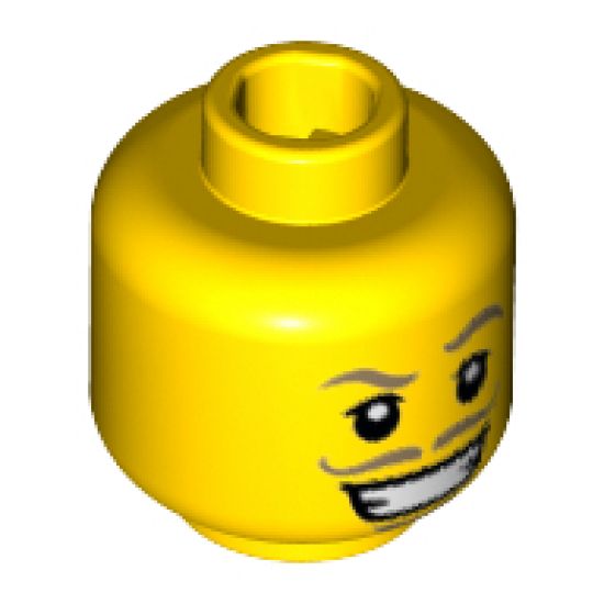 Minifigure, Head Moustache Dark Tan Thin, Goatee, Wide Smile with Teeth Pattern - Hollow Stud