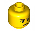Minifigure, Head Female with Black Eyebrows, Eyelashes, White Pupils and Gold Lips Stern Pattern - Hollow Stud